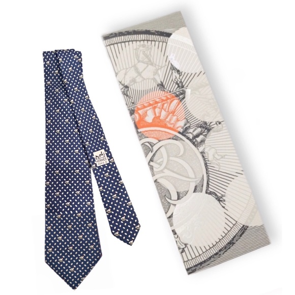 HERMÈS • Chicken And The Egg Business Classic Tie with Box Vintage - Picture 8 of 9